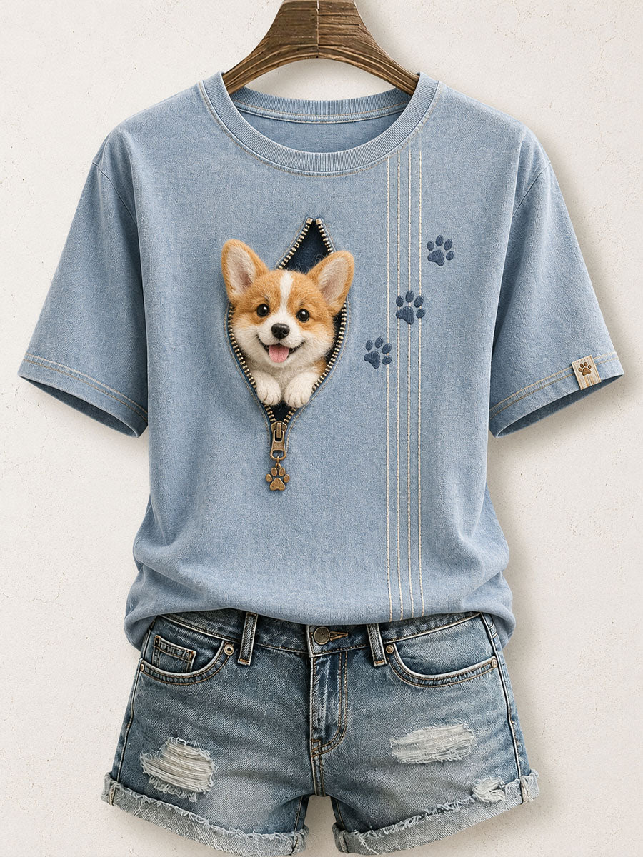 Women's Lovely Corgi Felt Art T-Shirt gracestitchs