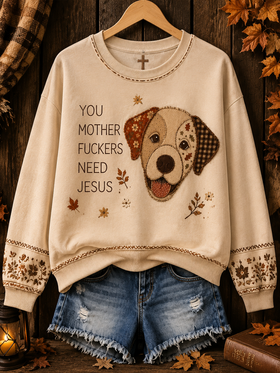 Women's Autumn Dog Regular Sweatshirt gracestitchs