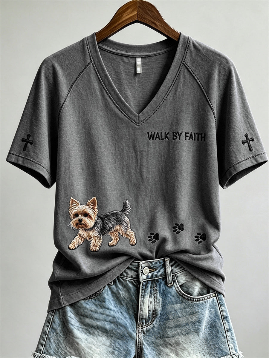 Women's Walk By Faith Yorkshire Dog & Paw Prints short-sleeved T-shirt gracestitchs