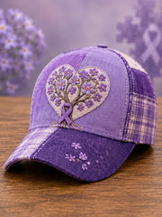 Unisex Purple Floral Print Alzheimer's Awareness Support Hat gracestitchs