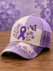 Unisex Purple Floral & Butterfly Print Alzheimer's Awareness Support Hat gracestitchs