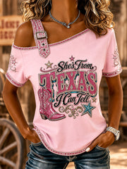 Women's She's From Texas I Can Tell Print Casual Tee gracestitchs