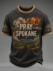 Men's Pray For Spokane Complex Fire Print Casual Tee gracestitchs