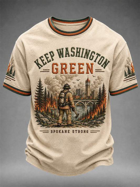 Men's Pray For Spokane Complex Fire Print Casual Tee gracestitchs