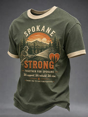 Men's Pray For Spokane Complex Fire Print Casual Tee gracestitchs