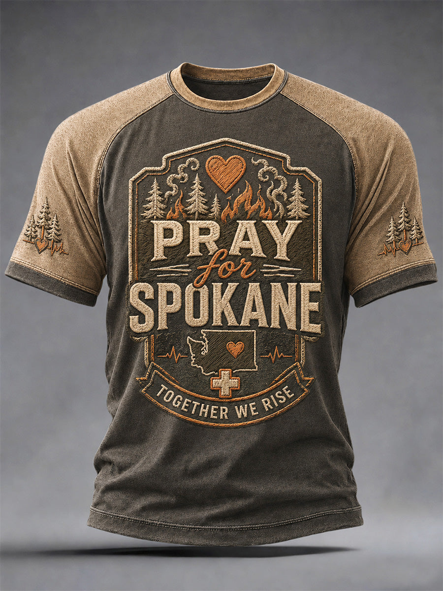 Men's Pray For Spokane Complex Fire Print Casual Tee gracestitchs
