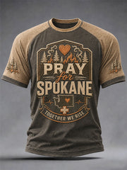 Men's Pray For Spokane Complex Fire Print Casual Tee gracestitchs
