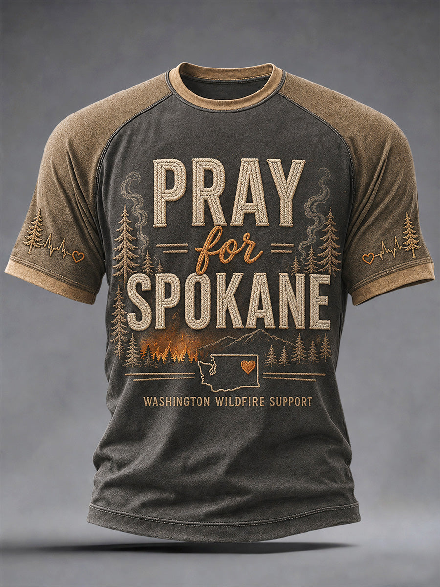 Men's Pray For Spokane Complex Fire Print Casual Tee gracestitchs