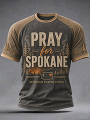 Men's Pray For Spokane Complex Fire Print Casual Tee gracestitchs