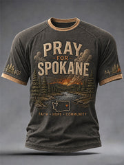 Men's Pray For Spokane Complex Fire Print Casual Tee gracestitchs