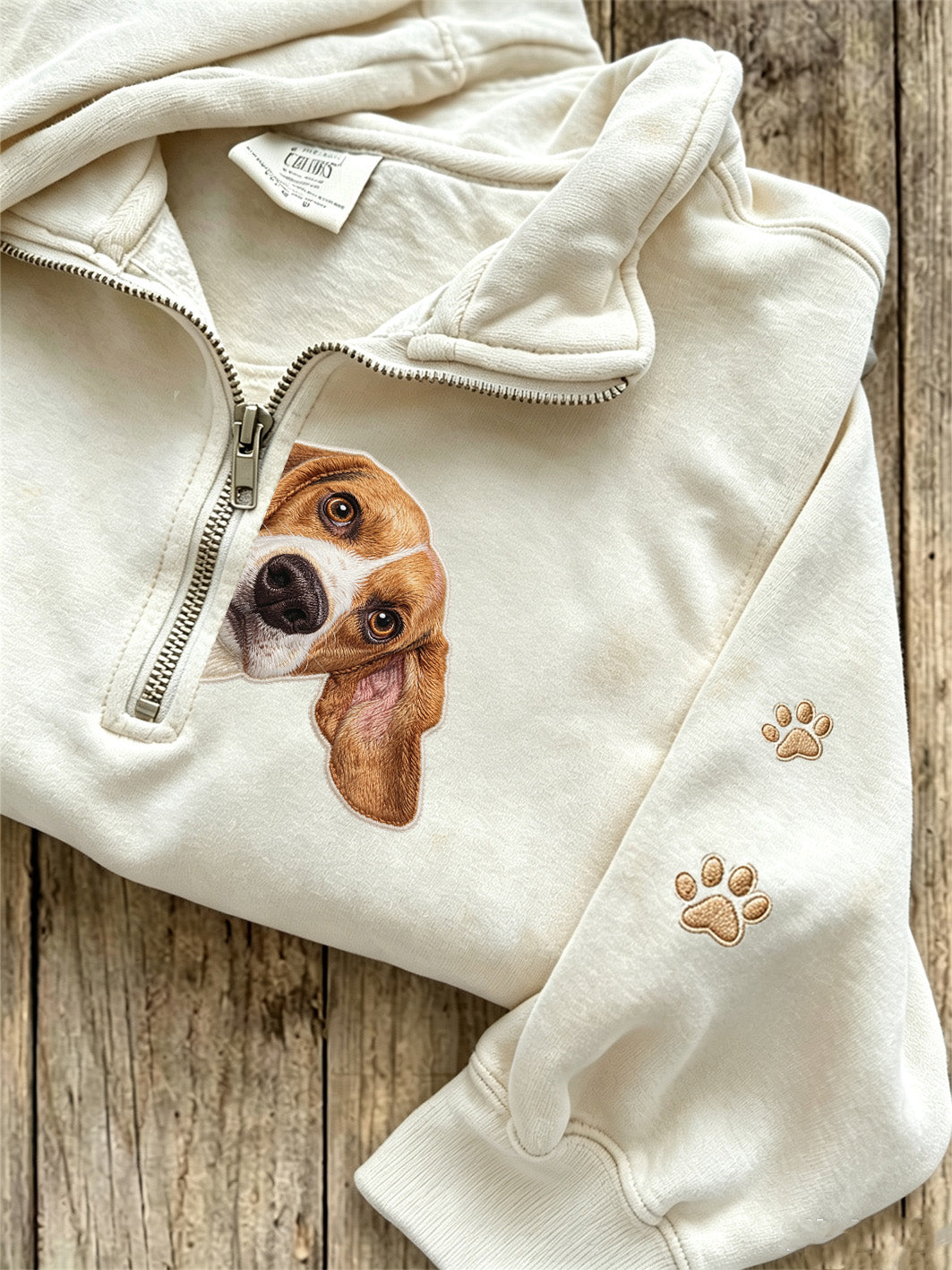 Women's cute little dog pattern printed casual half zipper sweatshirt gracestitchs