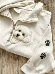 Women's Peeking Poodle Dog & Paw Prints Print Zip Up Sweatshirt gracestitchs
