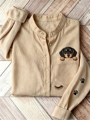 Women's Lovely Peeking Dachshund Dog from Pocket Print Shirt gracestitchs
