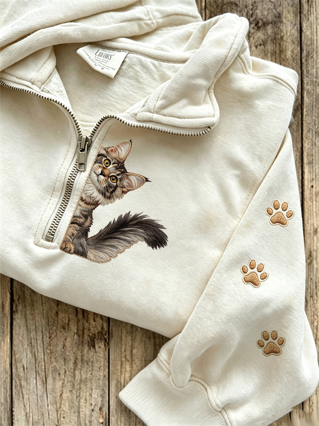 Women's cute cat pattern printed casual half zipper sweatshirt gracestitchs