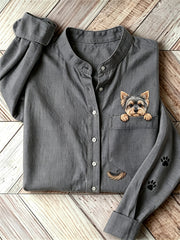 Women's Lovely Peeking Yorkshire Dog from Pocket Print Shirt gracestitchs