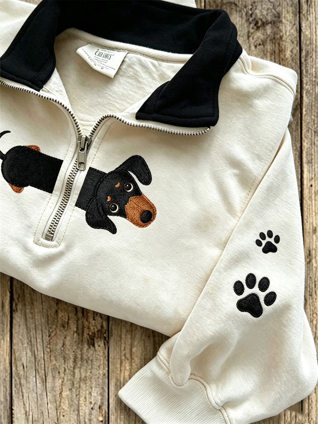 Women's cute little dog pattern printed casual half zipper sweatshirt gracestitchs