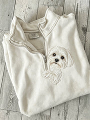 Women's Peeking Maltese Dog Print Zip Up Sweatshirt gracestitchs