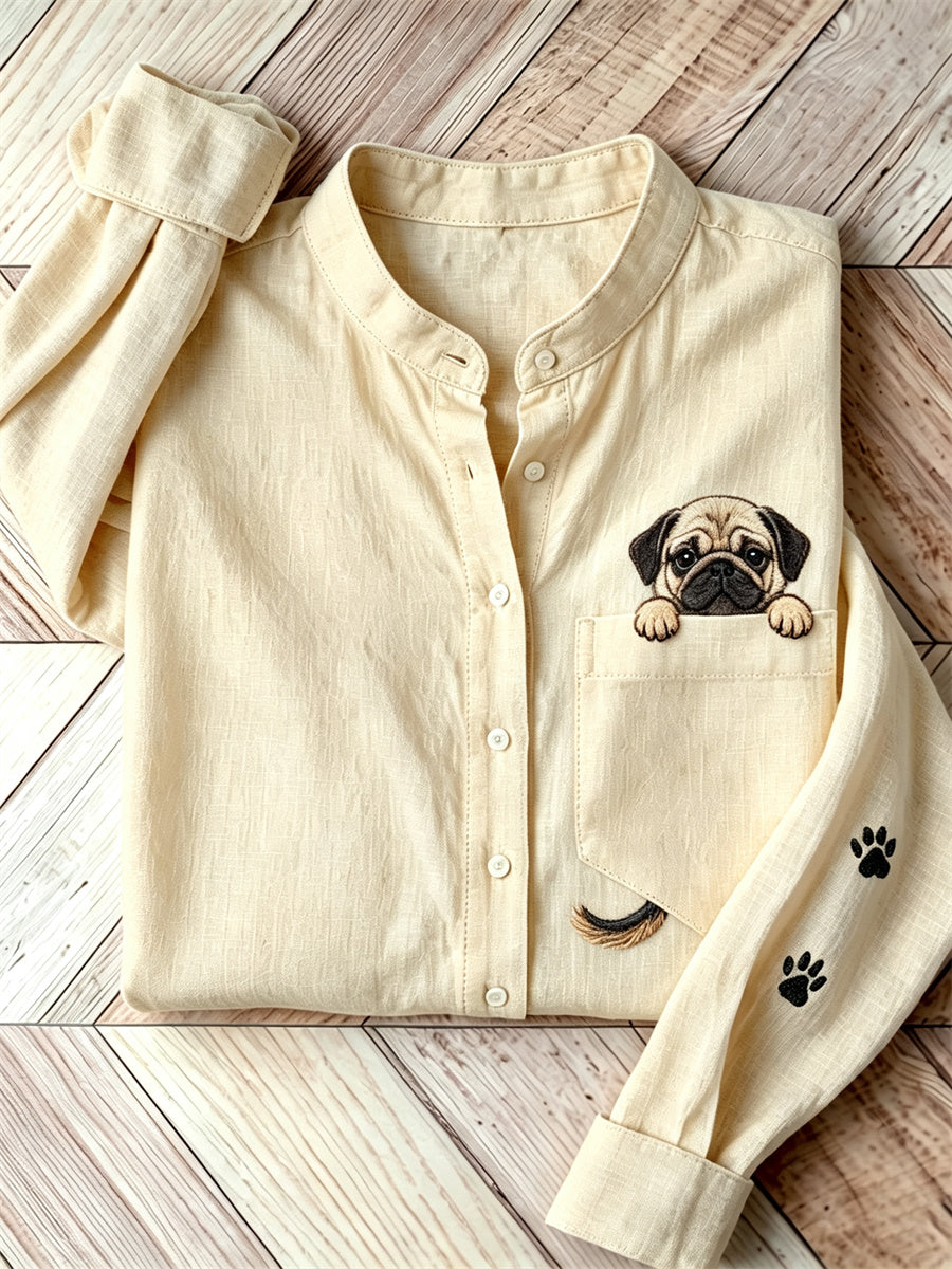 Women's Lovely Peeking Pug Dog from Pocket Print Shirt gracestitchs