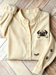 Women's Lovely Peeking Pug Dog from Pocket Print Shirt gracestitchs
