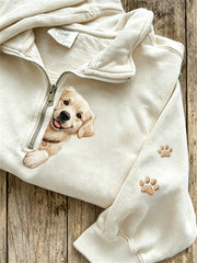 Women's cute little dog pattern printed casual half zipper sweatshirt gracestitchs