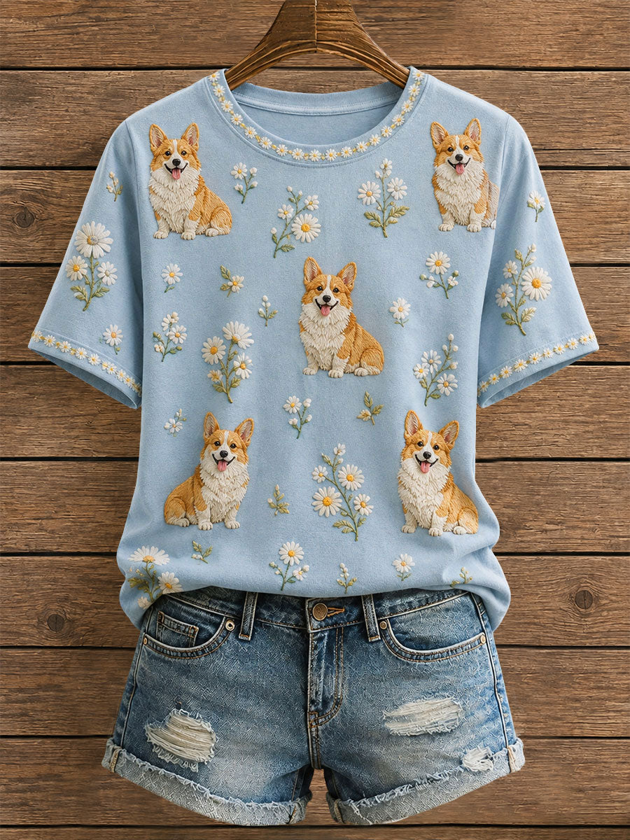 Women's Floral Corgi T-Shirt gracestitchs