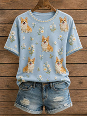 Women's Floral Corgi T-Shirt gracestitchs