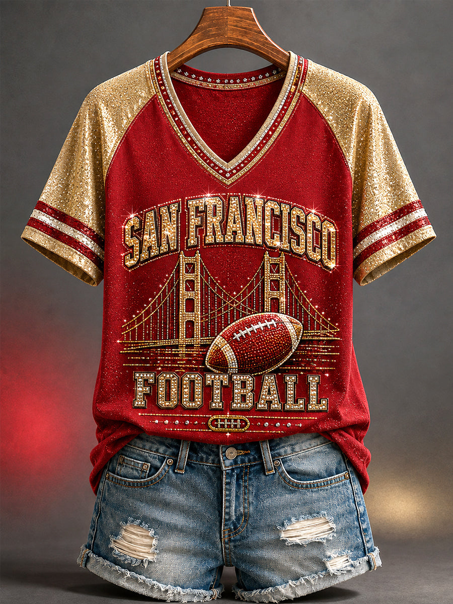 Women's Football Gameday Gift For Football Fans Casual V-Neck Tee gracestitchs