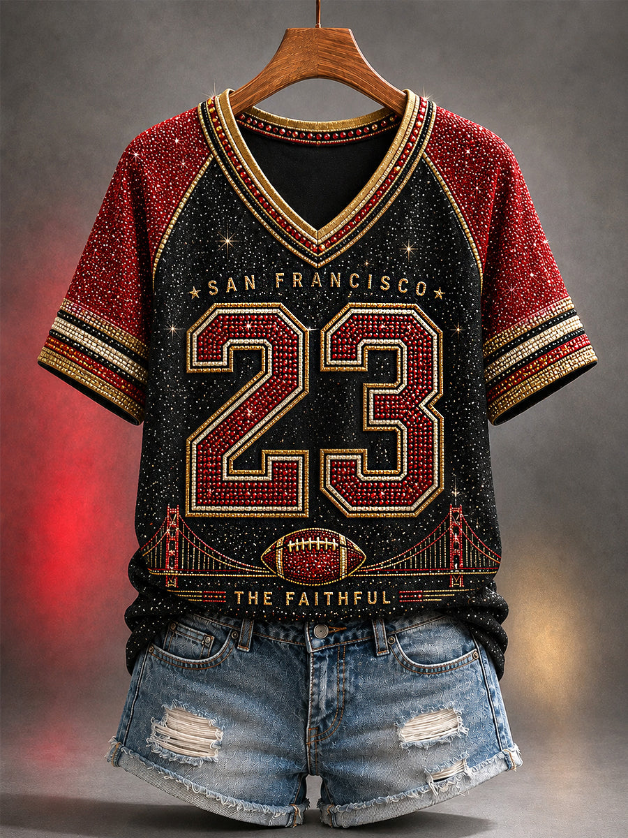 Women's Football Gameday NO.23 Gift For Football Fans Casual V-Neck Tee gracestitchs