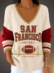 Women's Football Gameday Gift For Football Fans Casual V-Neck Top gracestitchs