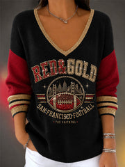 Women's Football Gameday Gift For Football Fans Casual V-Neck Top gracestitchs