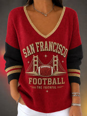 Women's Football Gameday Gift For Football Fans Casual V-Neck Top gracestitchs