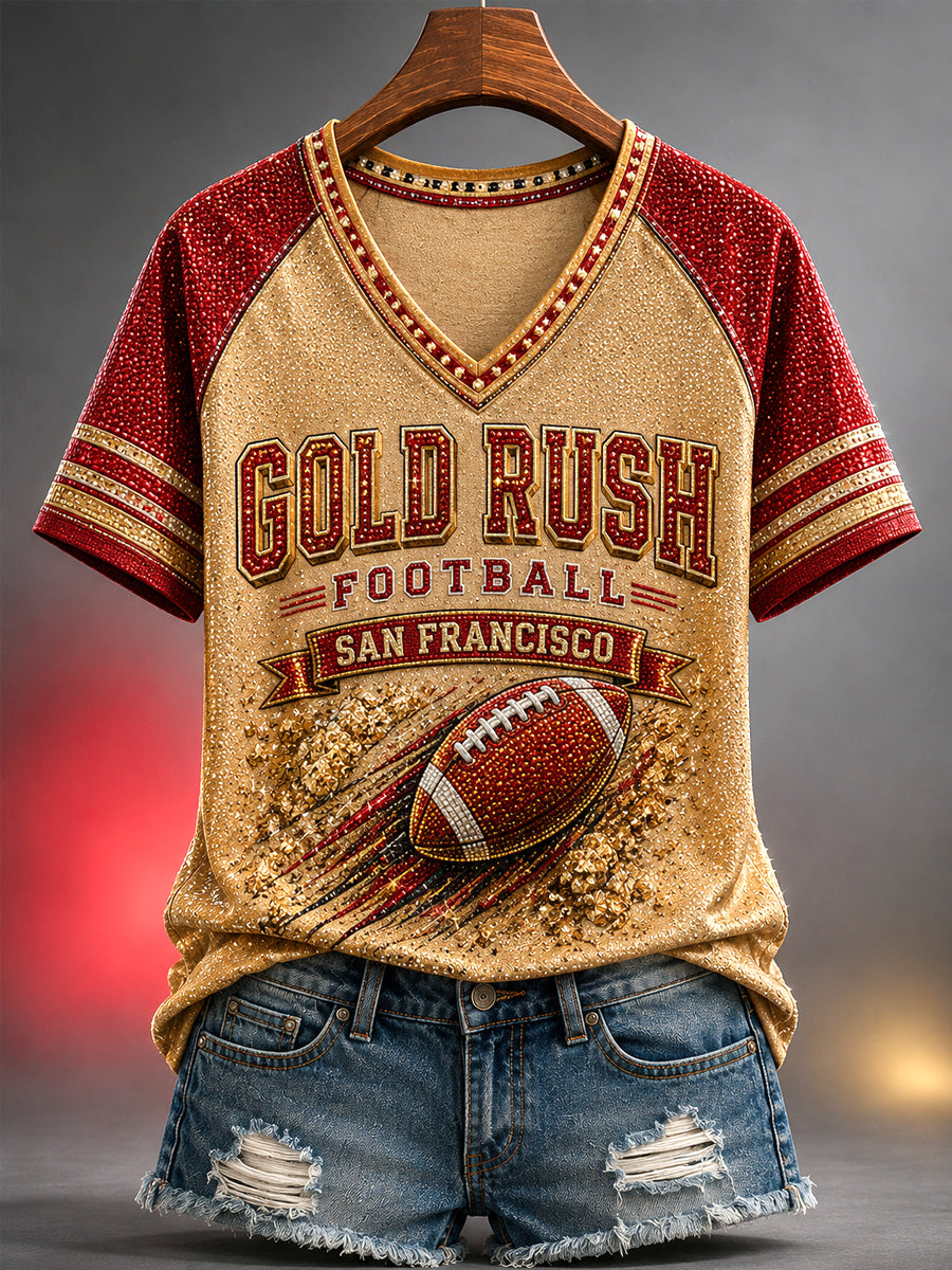 Women's Football Gameday Gift For Football Fans Casual V-Neck Tee gracestitchs