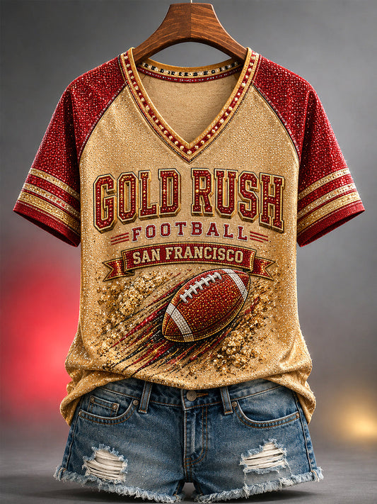 Women's Football Gameday Gift For Football Fans Casual V-Neck Tee gracestitchs