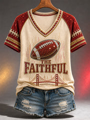 Women's Football Gameday Gift For Football Fans Casual V-Neck Tee gracestitchs