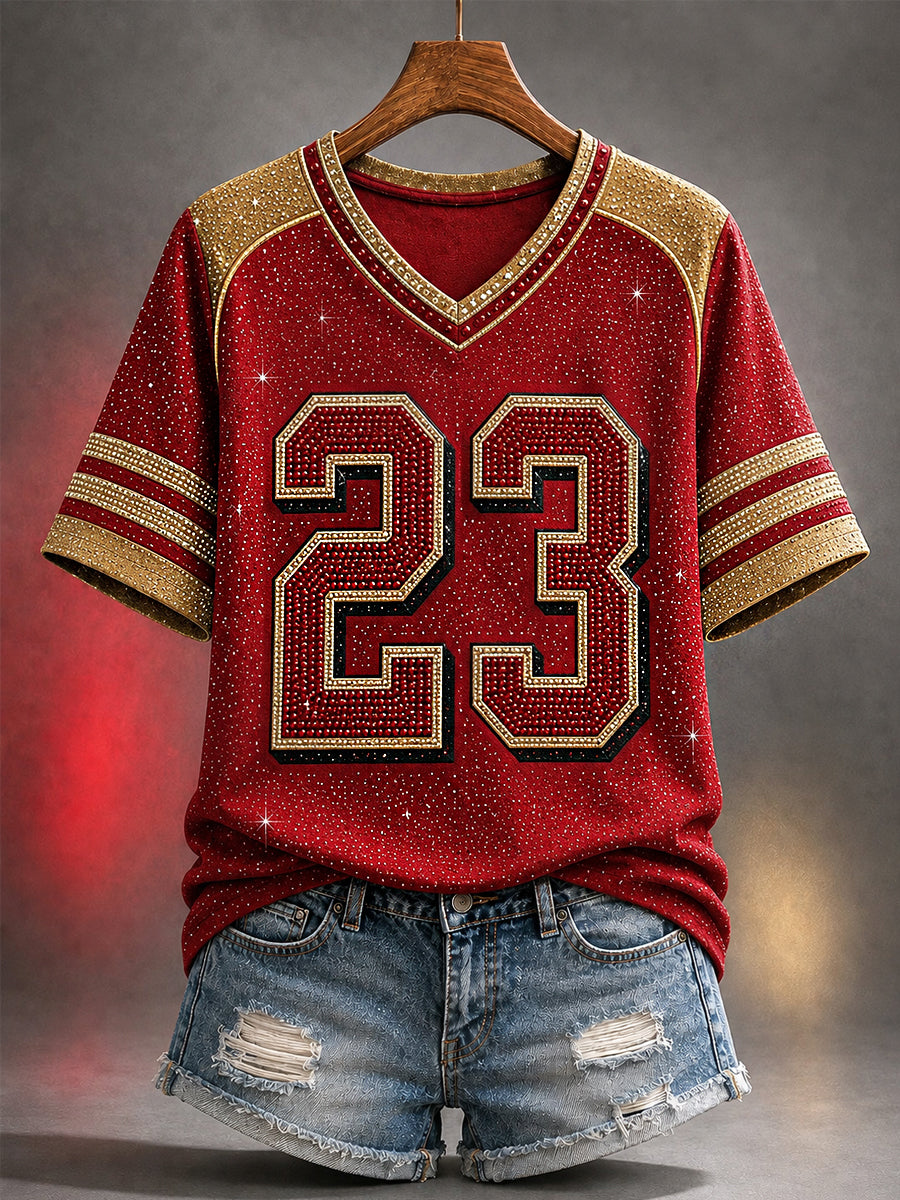 Women's Football Gameday NO.23 Gift For Football Fans Casual V-Neck Tee gracestitchs