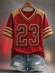 Women's Football Gameday NO.23 Gift For Football Fans Casual V-Neck Tee gracestitchs