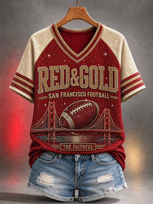Women's Football Gameday Gift For Football Fans Casual V-Neck Tee gracestitchs