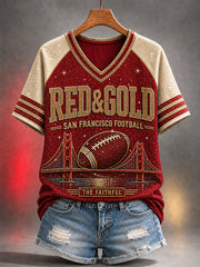 Women's Football Gameday Gift For Football Fans Casual V-Neck Tee gracestitchs