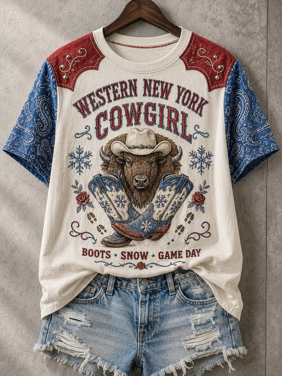 Women's Football Lover Bulls Buffalo Art Printed T-shirt gracestitchs