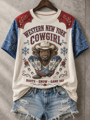 Women's Football Lover Bulls Buffalo Art Printed T-shirt gracestitchs