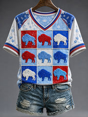 Women's Football Lover Bulls Buffalo Art Printed T-shirt gracestitchs