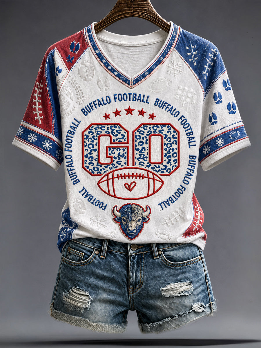 Women's Football Bulls Bills Lover Go Good Printed T-shirt gracestitchs