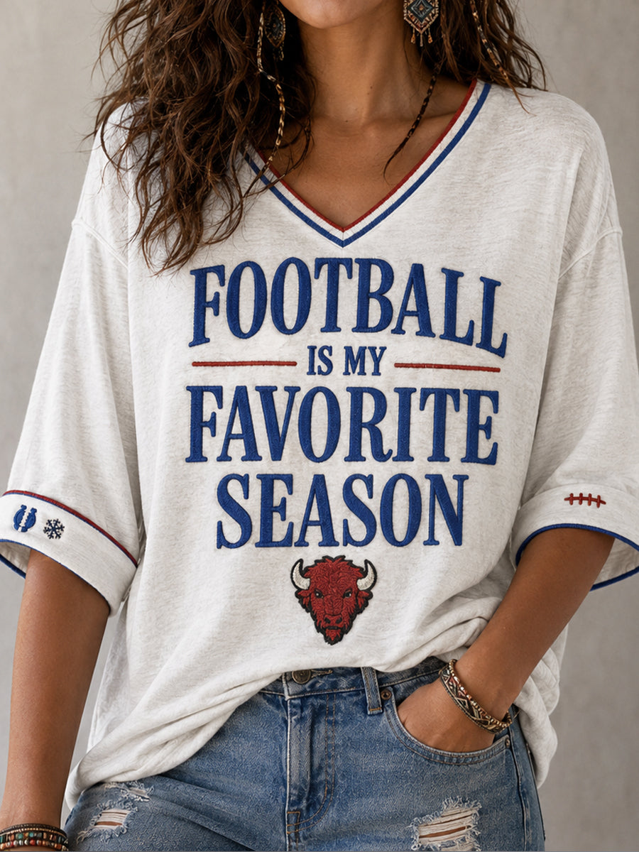 Women's Football Lover Bulls Buffalo Art Printed Linen T-shirt gracestitchs