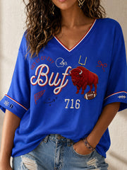Women's Football Lover Bulls Buffalo Art Printed Linen T-shirt gracestitchs