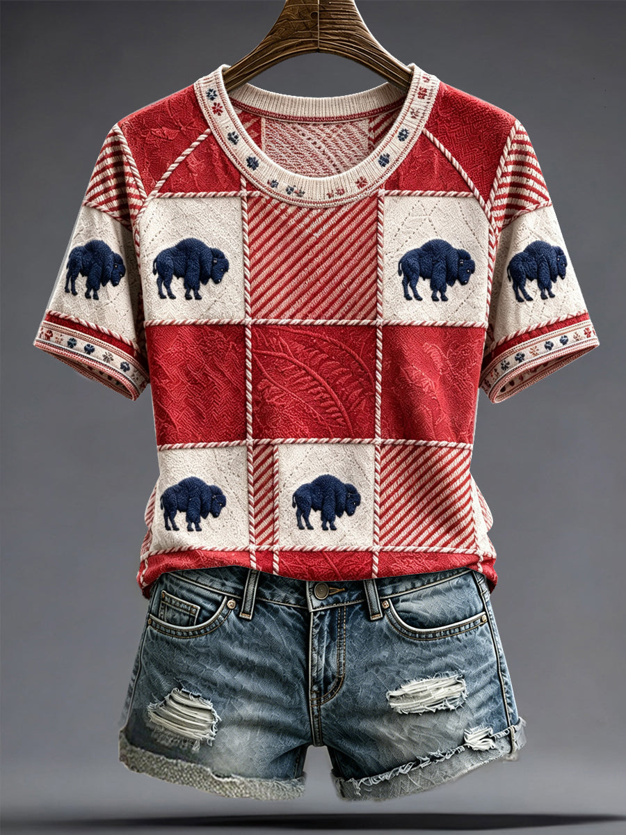 Women's Football Lover Bulls Buffalo Art Printed T-shirt gracestitchs