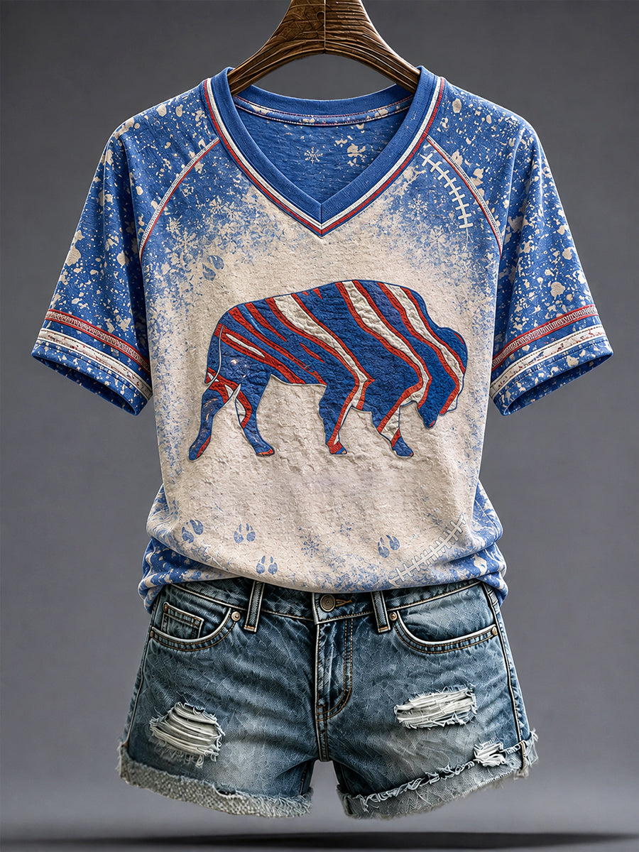 Women's Football Lover Bulls Buffalo Art Printed T-shirt gracestitchs