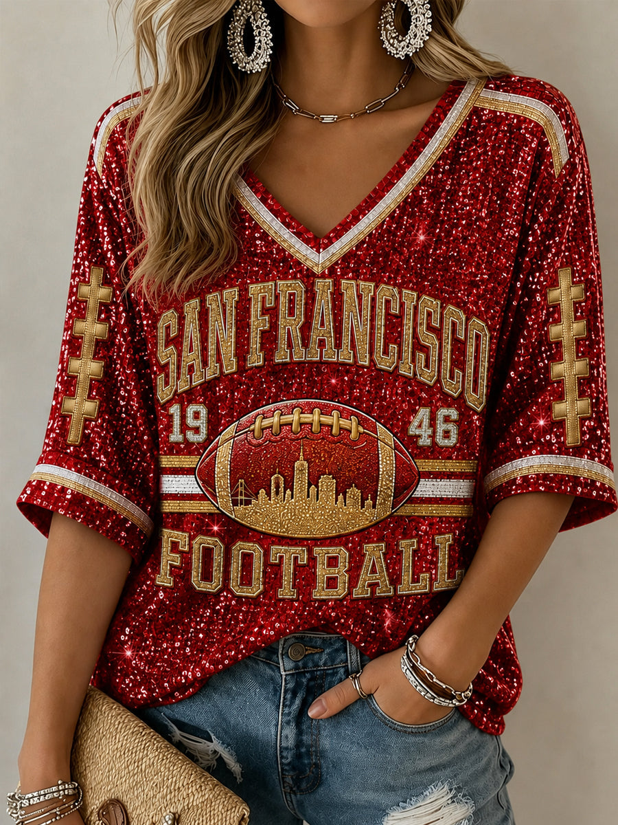 Women's Football Gameday Gift For Football Fans  Mid-length Sleeves V-Neck T-Shirt gracestitchs