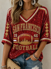 Women's Football Gameday Gift For Football Fans  Mid-length Sleeves V-Neck T-Shirt gracestitchs