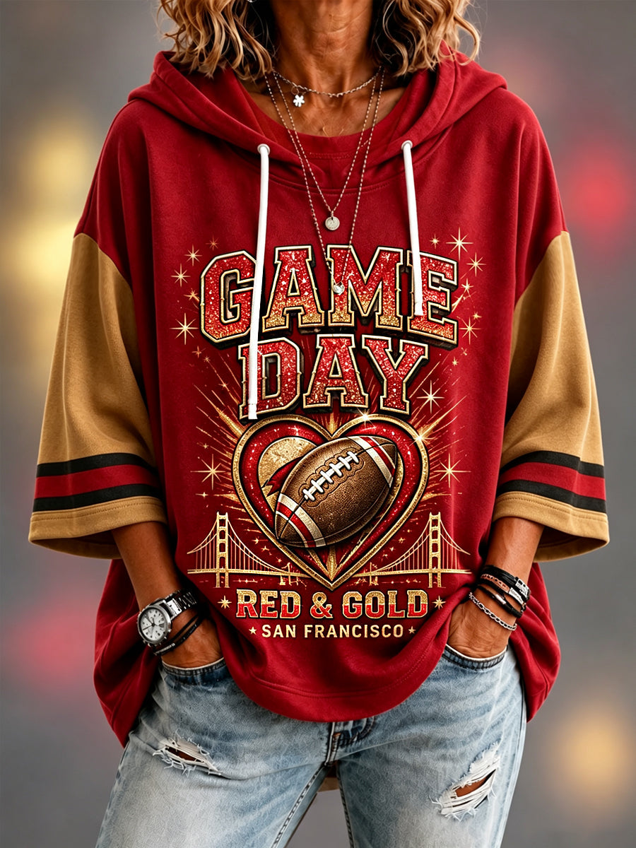 Women’s Football Gameday Gift For Football Fans Casual 3/4 Sleeve Hoodie gracestitchs