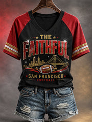 Women's Football Gameday Gift For Football Fans Casual V-Neck Tee gracestitchs